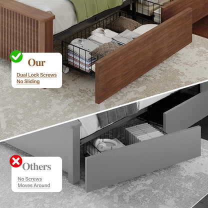 King Size Bed Frame with 4 Storage Drawers, Brown