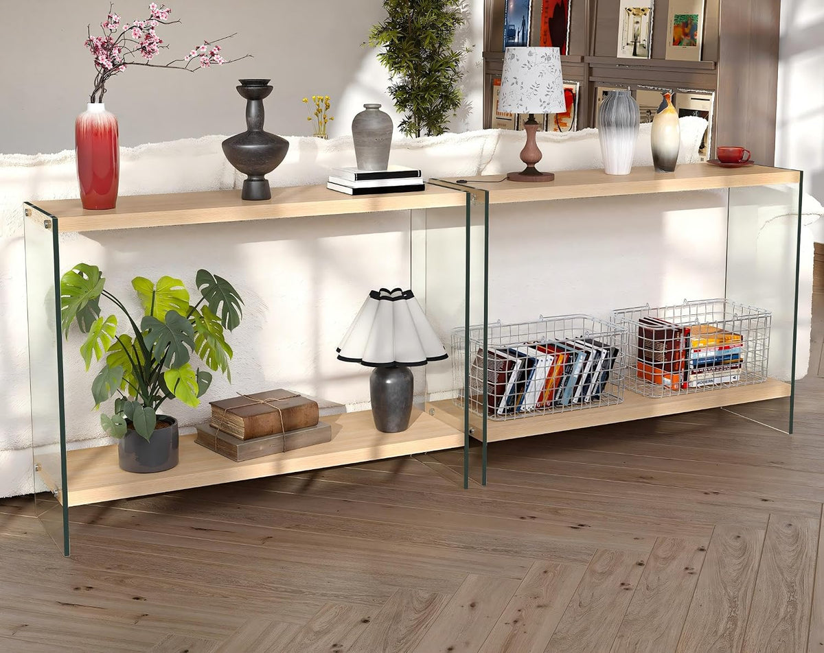 Console Table 2-Tier Rectangle Entry Desk Wood Shelf Glass Leg 32-inch