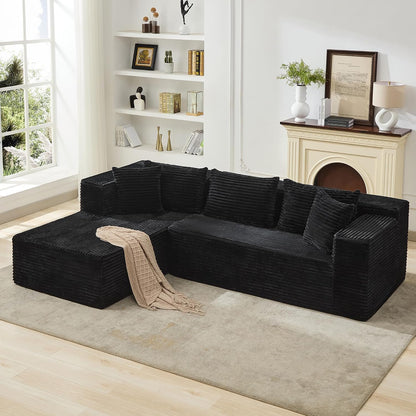 106" L Shaped Modular Cloud Sectional Sofa with Cushions, Black | 4-in-1 DIY Combination, Ultra-Wide Corduroy Fabric, No Assembly Required, Right Hand Facing Couch for Living Room