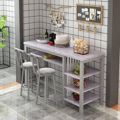 Lamerge Furniture Kitchen Bar Height Table and Chairs for 2, 5-Tier Compact Dining Room Table, Gray Top and 2 PU Leather Upholstered Seat Black Frame, Modern Dining Set for Home & Office