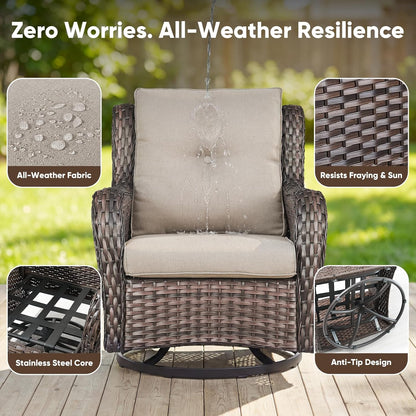 Belord 8 Piece Wicker Patio Furniture Set, Outdoor Swivel Rocker Chairs Set of 4 with Ottomans and Rattan Couch, All Weather Patio Conversation Furniture Set, for Pool,Yard Brown Wicker/Beige