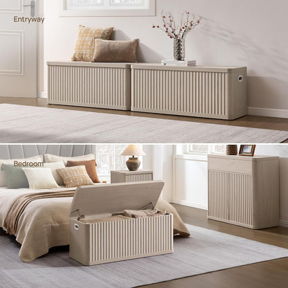 SICOTAS Storage Bench 40.2" Wide Shoe Bench with Lift Top Large Wooden Storage Chest Trunk Modern Blanket Chest with 2 Safety Hinges & Seating for Bedroom Entryway Living Room Hallway