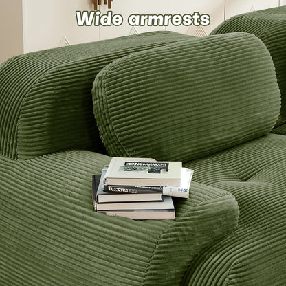 SoarFlash 81” Sectional Cloud Sofa Couches for Living Room-2 Seater L-Shaped Modern Lounge Couch-No Assembly Modular Corduroy Convertible Sponge Sleeper Sofas with Chaise for Home House,Green