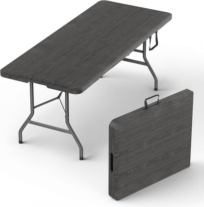 6 Feet Foldable Table with Built in Handle & Steel Legs | 6FT Heavy Duty Folding Portable | Perfect for Party, Dining, Wedding, Events, Picnic Indoor, Outdoor, Camping, Utility, Folding - 6 Foot