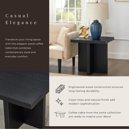 Roundhill Furniture Mchome Square End Table, Nightstand, Black Finish
