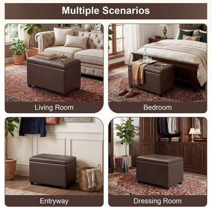 Joveco 24" Leather Storage Ottoman Bench, Rectangle Foot Rest Stool for Living Room, Bedroom, Entryway, Brown