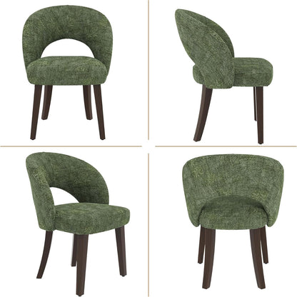 Dining Chairs Set of 4, Mid Century Modern Dining Chairs with Solid Wood Legs, Curved Back Kitchen Chair Farmhouse Side Upholstered Chairs for Kitchen Dining Room, Green