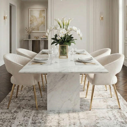 Hyfirm Set of 4 Cream Leather Dining Chairs, Modern Upholstered Kitchen Chairs Gold Metal Legs, Hollow Back, Accent Side Chair for Dining Room/Livingroom/Reception/Restaurant