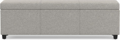 SIMPLIHOME Avalon 54" Wide Linen Look Fabric Storage Ottoman in Cloud Grey | Contemporary lift-top ottoman with high-density foam; rectangle storage bench or coffee table for living room or entryway.