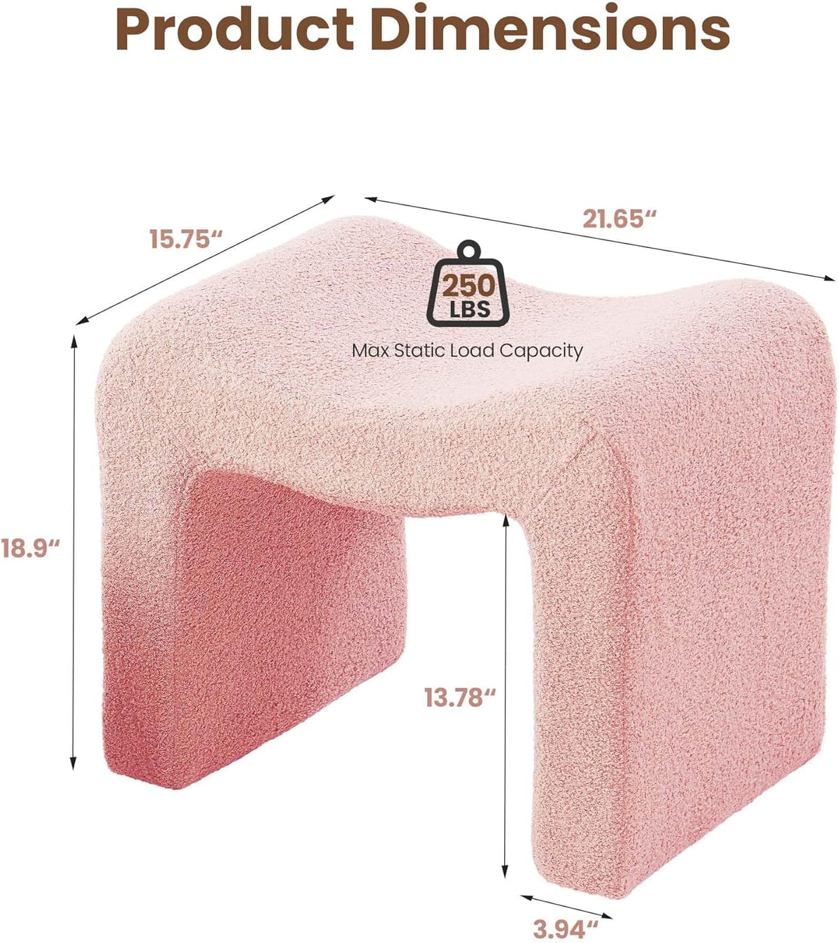 Vanity Stool Foot Rest Small Footstool Ottoman Chair Seating Backless Modern Teddy Velvet Ottoman for Makeup Room Living Room Bedroom Entryway,(Single 1) Pink