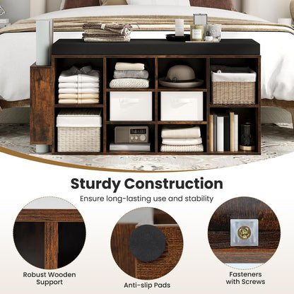 Giantex Shoe Storage Bench with Umbrella Stand, 10-Cubby Entryway Shoe Rack Organizer with Padded Seat, Adjustable & Removable Shelves for Hallway, Living Room & Bedroom (Rustic Brown)