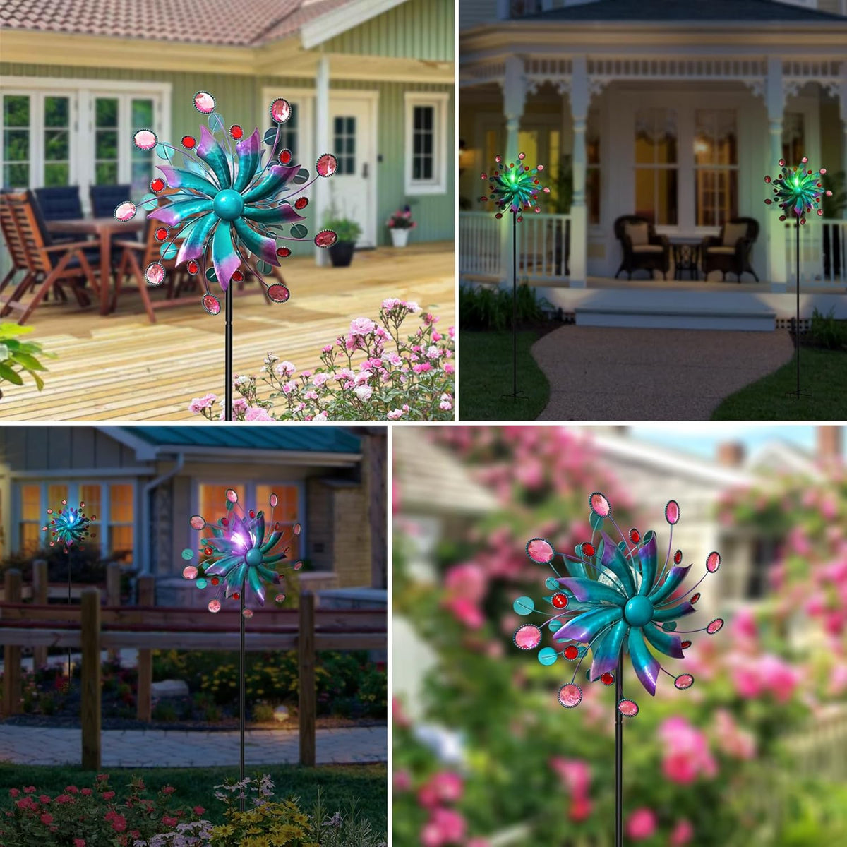 Solar Wind Spinners for Yard and Garden-60.6 Inch 360° Metal Wind Sculptures Outdoor Clearance Kinetic Windmills with Multi Color Led Glass Ball