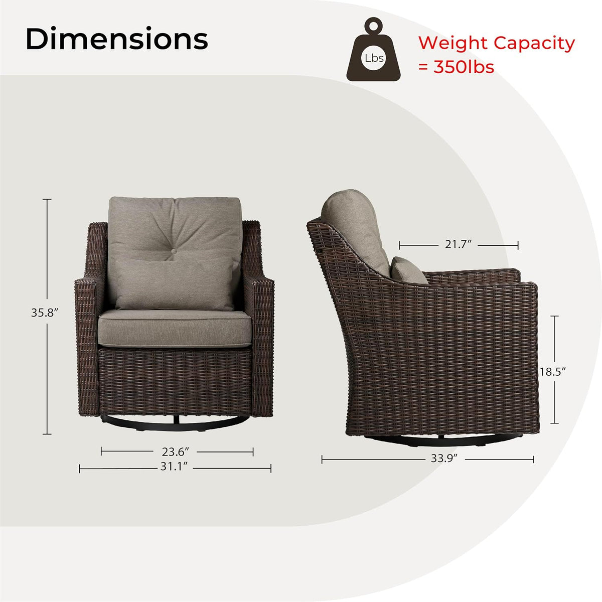 CHITA Patio Wicker Chair, 360° Rocking Swivel Outdoor Rattan Chair with Thickened Cushions for Backyard, Poolside, Garden or Porch