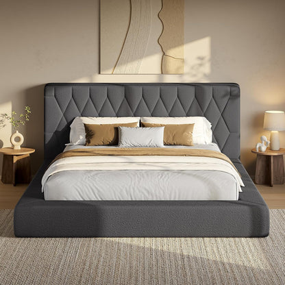 ADORNEVE Upholstered Cloud Bed Frame King with 5.9" Thick Headboard, Grey