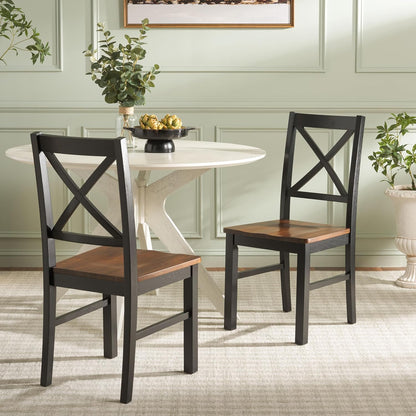 SAFAVIEH Home Collection Akash Farmhouse Black & Walnut Dining Chair Set of 2