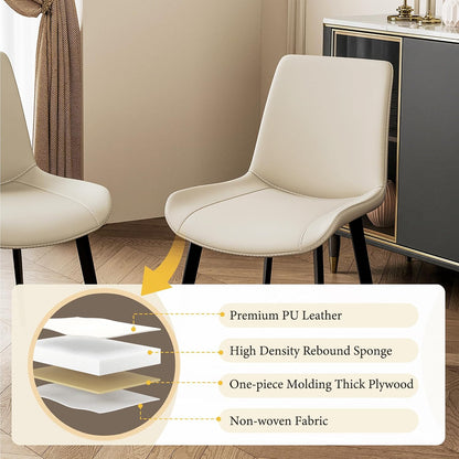 Modern Dining Chairs Set of 4, PU Leather Upholstered Dinner Chairs with Sturdy Metal Legs and Comfort Backrest, Armless Accent Side Chairs for Home Kitchen, Living Room (Light Beige)