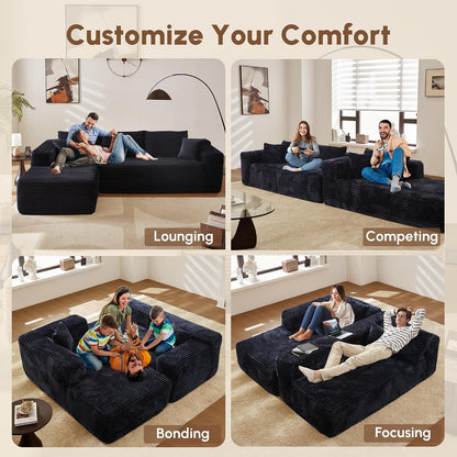 106" Cloud Sectional Couches for Living Room,L Shaped | Couch with Comfy Chaise,Modular Sofa with Deep Seat No Assembly Required,Black