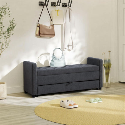 Chifee & Vingol 58.27" W Ottoman Bench with Double Storage Space, Upholstered End of Bed Storage Bench Entryway Shoe Benches,Gray