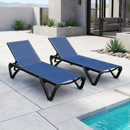 Domi Aluminum Pool Lounge Chair Outdoor Set of 2 Chaise Lounge Outdoor | Wheels, Adjustable, Textilene, Navy Blue, All Weather, Poolside, Backyard, Patio, Deck, Outside
