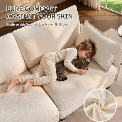 Ihanherry 139" Oversized V-Shaped Modular Sectional Couch, 9-Seater Cloud Sofa with Corner & Movable Ottoman, Large Cushions, Chenille Deep Seat Living Room Furniture Set, Beige