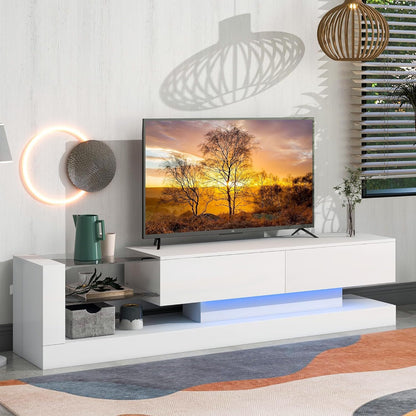 BAMACAR White TV Stand - Long Entertainment Center for 70-80 Inch TVs with Storage