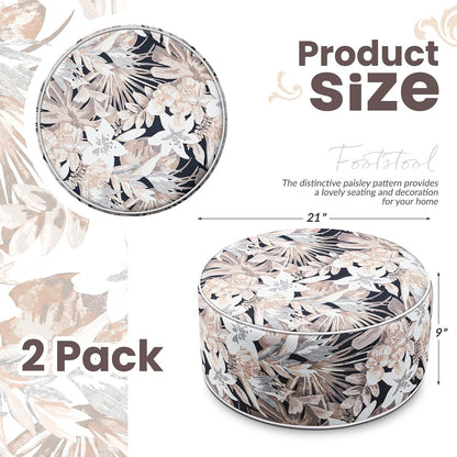 Cinnvoice 2 Pcs Inflatable Outdoor Ottoman Pouf Waterproof Round Footrest with Handle D21 x H9 Inch Indoor Outdoor Portable Footstool for Patio Garden Camping or Home Pool(Flower)