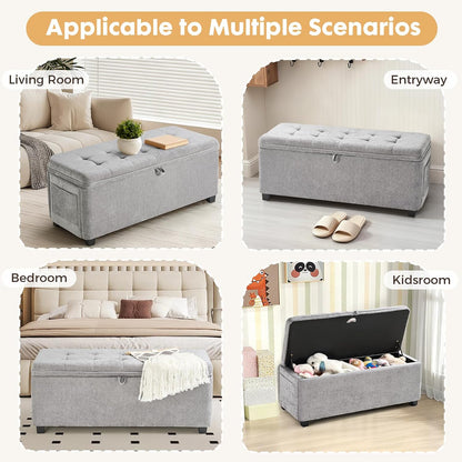 Storage Ottoman Bench with Lift Top, End of Bed Bench for Bedroom, Living Room & Entryway Storage Seat Shoe Bench with Storage (Gray)