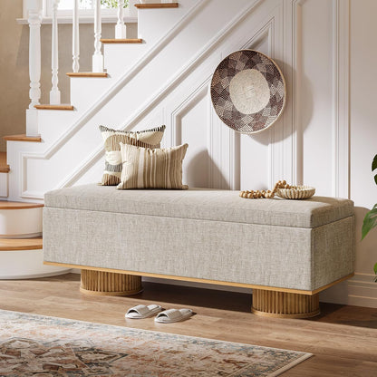 Tribesigns 50.39" Storage Bench with Padded Seat Cushion, Upholstered Shoe Bench with Flip Up Storage for Bedroom, Living Room, Entryway, Load up to 330 lb, Beige + Wood Color