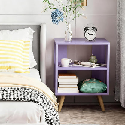 Aenuert Night Stand, Purple Nightstand, Modern End Table with Open Storage, 2-Tier Wooden Bedside Table for Small Space, Living Room, Bedroom
