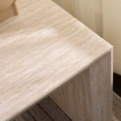 SAFAVIEH Home Collection - Woodrow Square Accent Table, Neutral Beige Faux Travertine Veneer (ACC7006B)