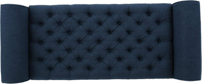 ‎GDF Studio Keiko Fabric Armed Storage Bench, Dark Blue, Dimensions: 19.75”D x 50.00”W x 20.5”H