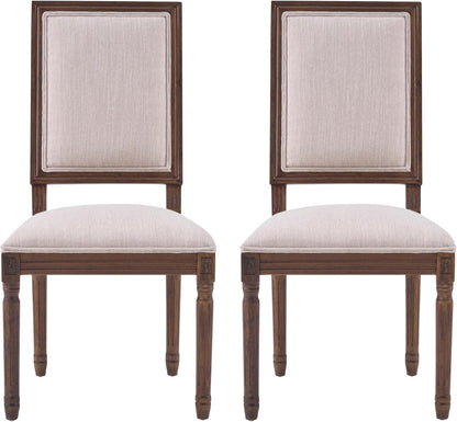 Christopher Knight Home Regina French Country Dining Chairs Set of 2, Wooden Dining Room Chair, High Back Kitchen Side Chair, Fabric Upholstered Armless Extra Seat, Beige+Walnut