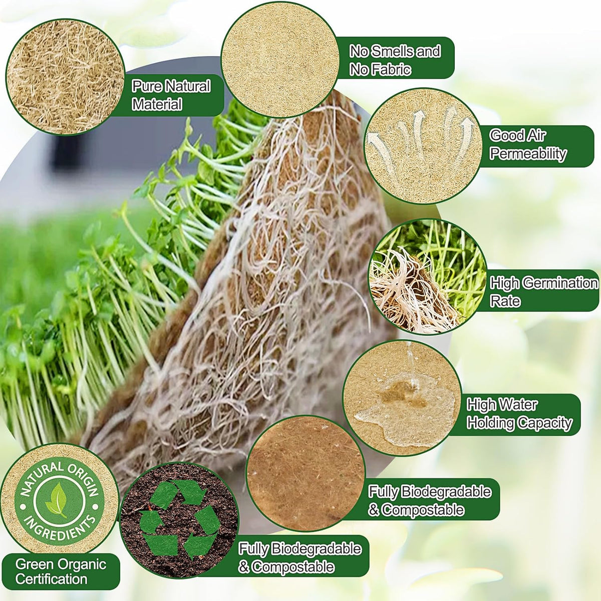 1 Roll 10" X 157" Microgreen Grow Mat Natural Fiber Grow Mats Microgreens Grow Kit Hydroponic Pads Indoor Organic Production for Microgreen Starter Tray Wheatgrass Sprouts