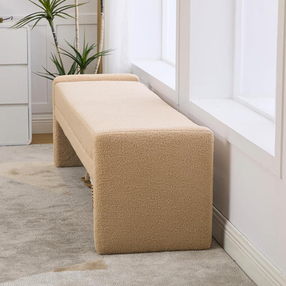 Shoe Bench for Entryway, 66.9''W Modern Boucle King Size End of Bed Bench for Bedroom, Cloakroom, Window, Wheat.