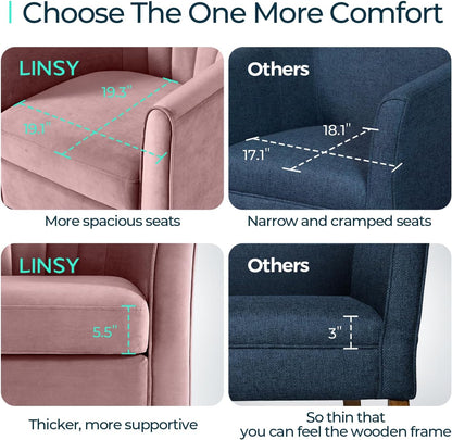 LINSY Swivel Accent Chair Ottoman Set: Velvet Small Barrel Chair with Foot Rest, Modern Reading Chair Upholstered Armchair with Footrest for Living Room Bedroom Study Room Office (Pink)