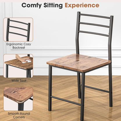 Fenbeli 3 Piece Dining Table Set - Small Kitchen Table & Chair Sets for 2, Breakfast Table Set w/Steel Frame, Built-in Storage Rack for Dining Room, Living Room, Apartment (Brown, Small)