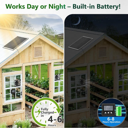25W Solar Fan for Chicken Coop with Battery, Solar Exhaust Fan for Shed & Greenhouse, 3 Modes Controller (Continuous/Timer/Motion Sensor), Solar Powered Fan for Intake or Exhaust Vent Cooling