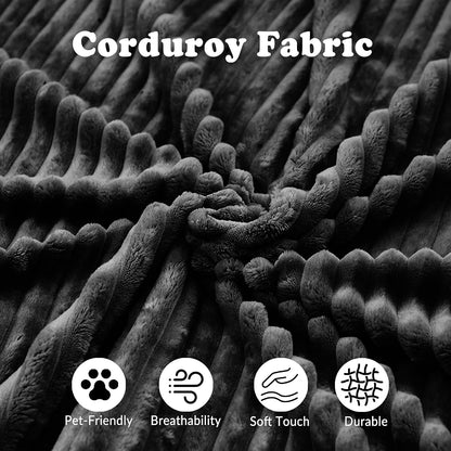 107" W Corduroy Sectional Cloud Couch with Chaise & Ottoman, No Assembly Required, U Shaped Modular Sectional Sofa, Cozy Fluffy Sofa for Living Room (Black, Left Facing Chaise+Ottoman)