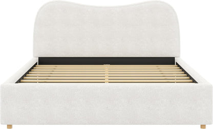 SOFTSEA Queen Size Cloud Bed Frame with Headboard, Boucle Upholstered Platform Bed Frame with Soft Rounded Corners, Wood Slat Support, No Box Spring Needed, Noise-Free, White