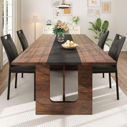 Squireewo 70 INCH Dining Table for 4 6 People, Modern Wooden Dining Table W/Thickened Waterproof Tabletop, Rectangle Dinner Table with Heavy Duty Legs for Kitchen, Dining Room (Brown&Black)