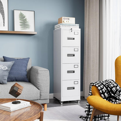 Garvee 4-Drawer White Metal File Cabinet with Individual Locks, Heavy-Duty Steel Vertical Filing Cabinet for A4, Letter & Legal Size Documents, Locking Storage Cabinet for Home Office & School