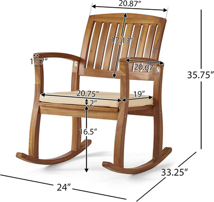 Christopher Knight Home Selma Acacia Rocking Chairs with Cushions, 2-Pcs Set, Teak Finish