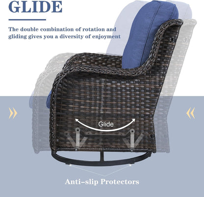 Belord Wicker Outdoor Furniture Patio Furniture Set - 6 Piece Patio Conversation Set with Swivel Rocker Chairs, Rattan Sofa, Ottomans and Coffee Table, Blue Cushion