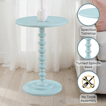 Pemberly Row Modern Spindle End Table, 24 in H x 17.75 in W, MDF and Solid Pine, Green Sea Foam Wood Finish, Round Top, Living Room Side Table, Easy Assembly