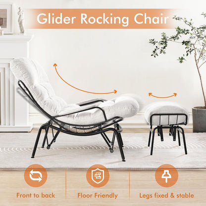 HOOOWOOO Cozy Rocking Chair,Chaise Lounge Chair Indoor,Accent Chair with Ottoman for Bedroom,Living Room,Office(Cloud Velvet White)