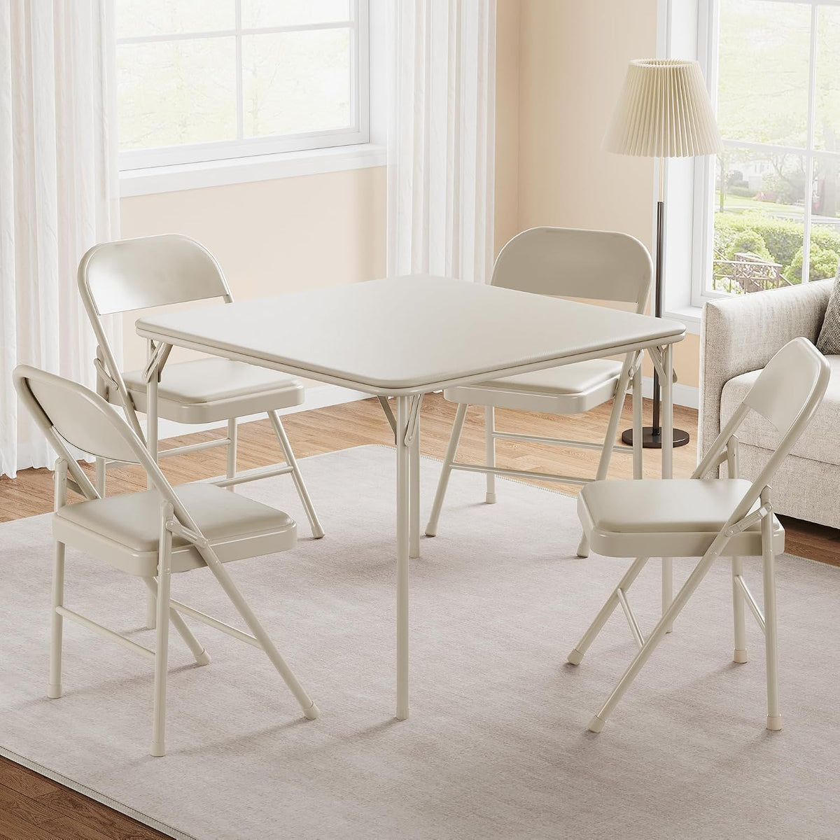 33.6'' Folding Square Card Table, Portable Card Table with Folding Legs & PU Leather Surface, Lightweight Foldable Puzzle Tables for Dining Room, Living Room, Office, Camping, Beige(Table Only)