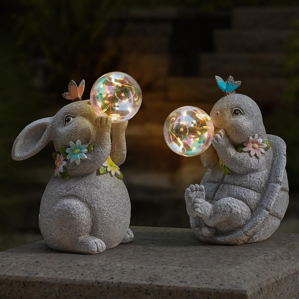 MININOVA Solar Garden Decor Lights Rabbit Statue with Bubble Ball Waterproof Decorations Cute Bunny Figurine for Outside Spring Yard Housewarming Mother Gifts for Women