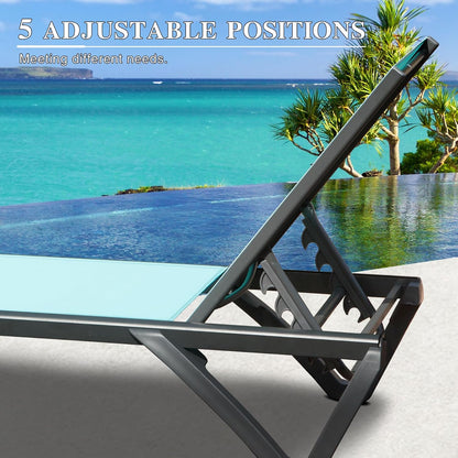 Domi Aluminum Pool Lounge Chair Outdoor Set of 2 Chaise Lounge Outdoor | Wheels, Adjustable, Textilene, Turquoise Blue, All Weather, Poolside, Backyard, Patio, Deck, Outside
