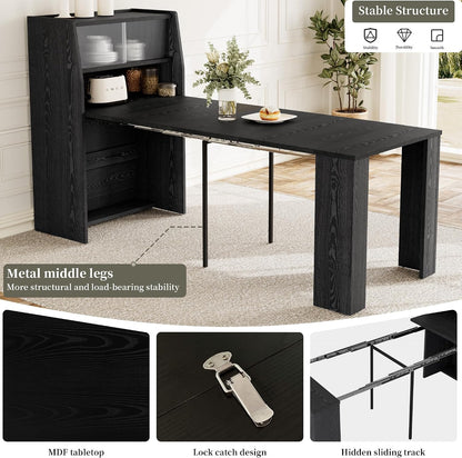 HIPIHOM 86.6" Extendable Dining Table for 4-6, MDF, Storage Cabinet | Retractable Console Table, Storage Cabinet for Kitchen or Dining Room, Ideal for Small Space, Apartment, Family Meal