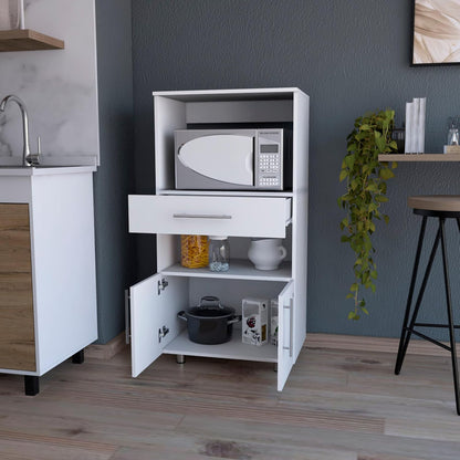 FM FURNITURE Corsica Pantry Cabinet Microwave Stand, Multi-Function with Drawer,White
